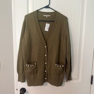 NEW My Danielle Green Cardigan Sweater Pearl Buttons Size Large Viscose Blend